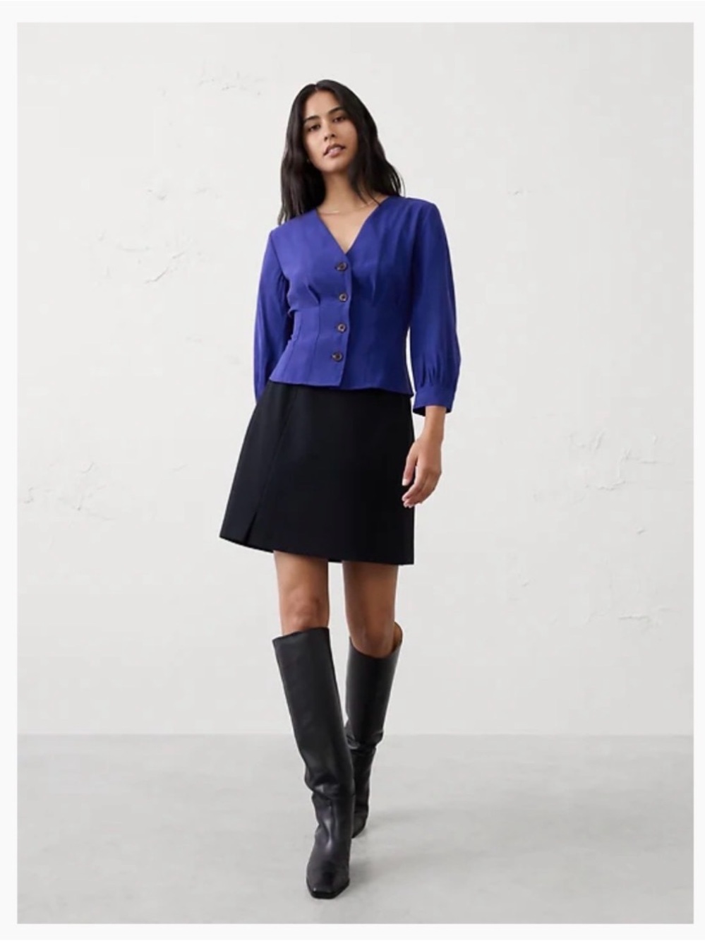Twill 3/4-Sleeve Corset Shirt
